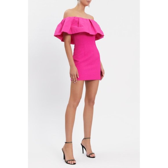 REBECCA VALLANCE Cecily Off the Shoulder pink mini dress size 0 - Picture 1 of 11